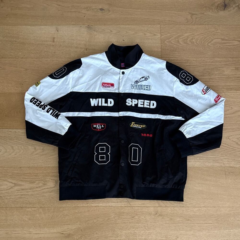 Edikted Jacket Moto Wild Speed Patch Size L Black White